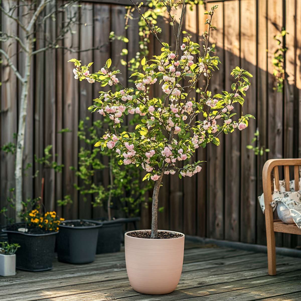 Prunier pêches - Set de 2 - Prunus persica 'Saturne' - Hauteur 60-70cm - ⌀15cm