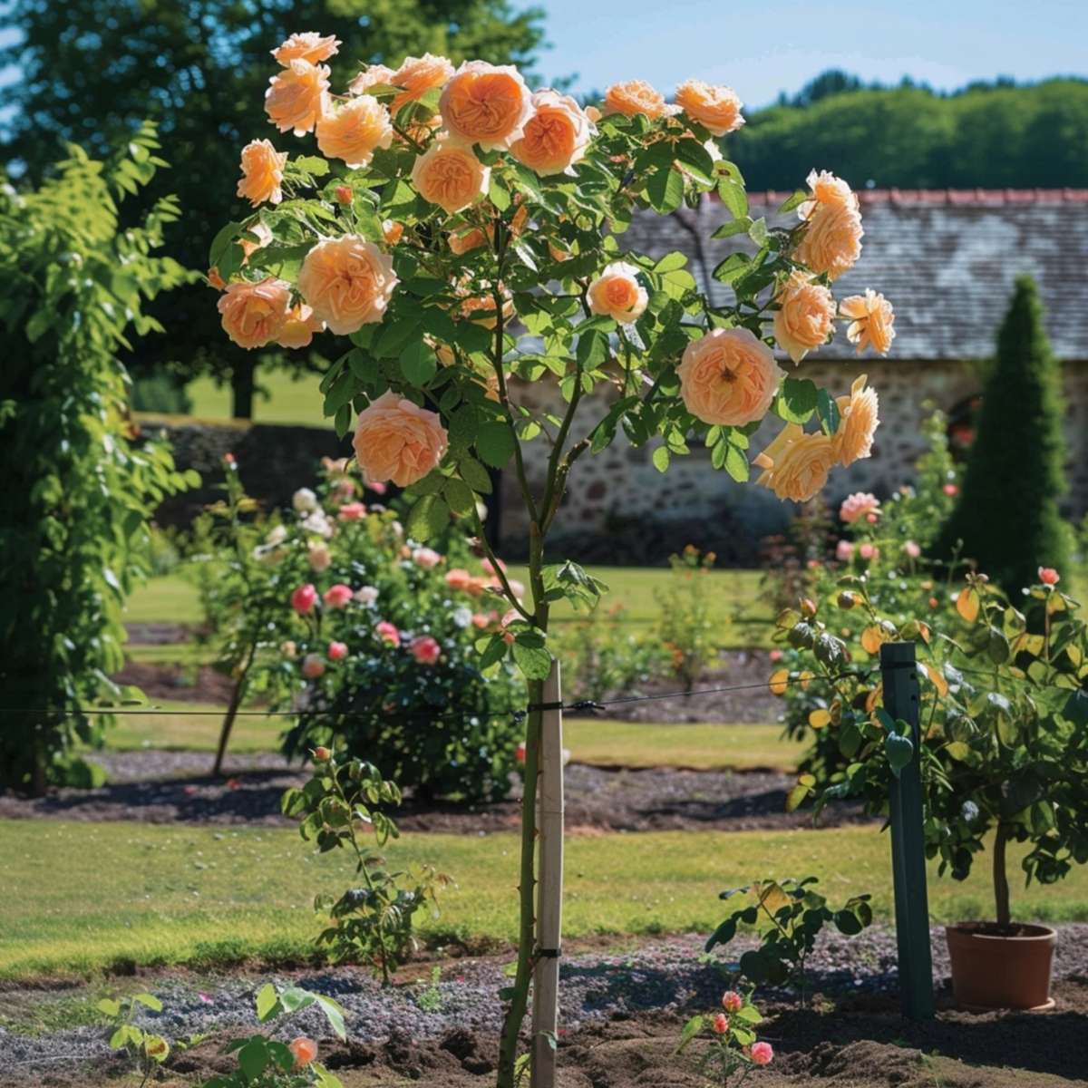 Rosier sur tige - Set de 2 - Rosa palace 'Catherine' - Hauteur 80-100cm - ⌀19cm