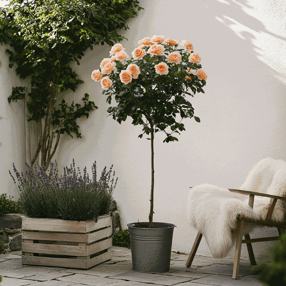 Rosier sur tige - Set de 2 - Rosa palace 'Catherine' - Hauteur 80-100cm - ⌀19cm