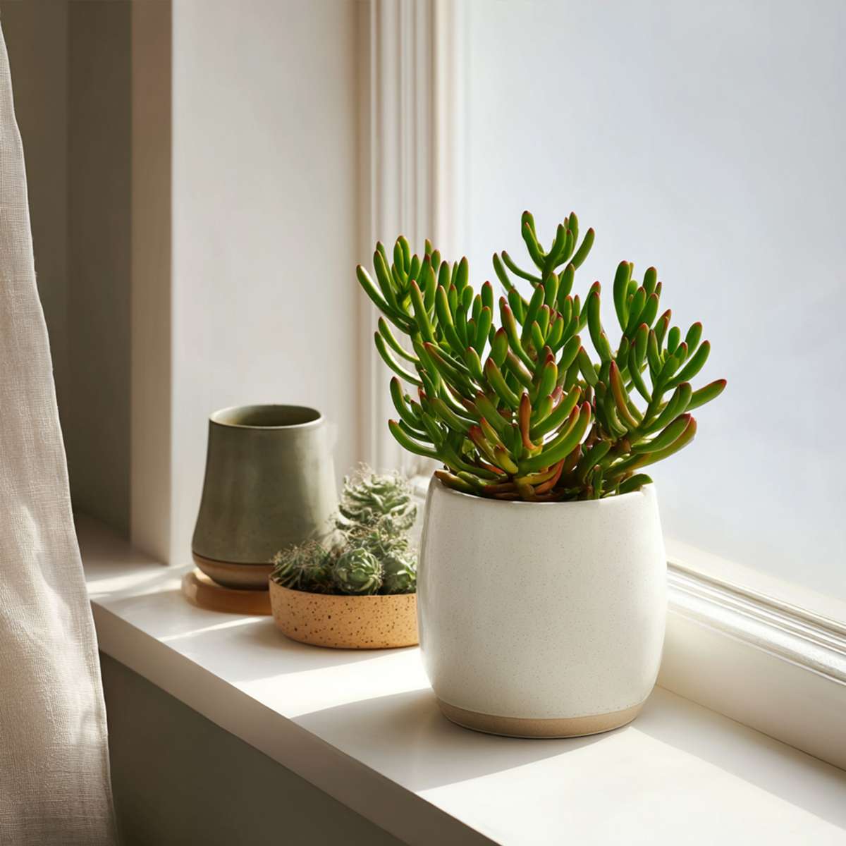 Plante de Jade - Lot de 2 - Crassula ovata 'Gollum' - Hauteur 15-25cm - Pot 12cm