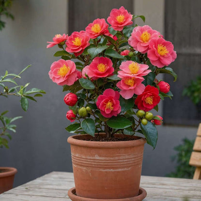 Camélia - Set de 4 - Camellia japonica 'Lady Campbell' - Hauteur 60-70cm - ⌀19cm - TD Plantz