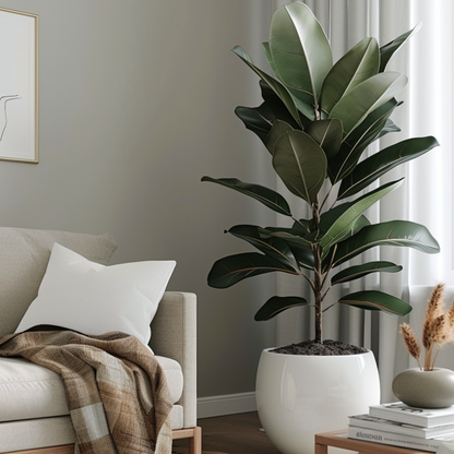 Rubber Plant - Ficus Elastica 'Robusta' - Height 75-100cm - ⌀24cm