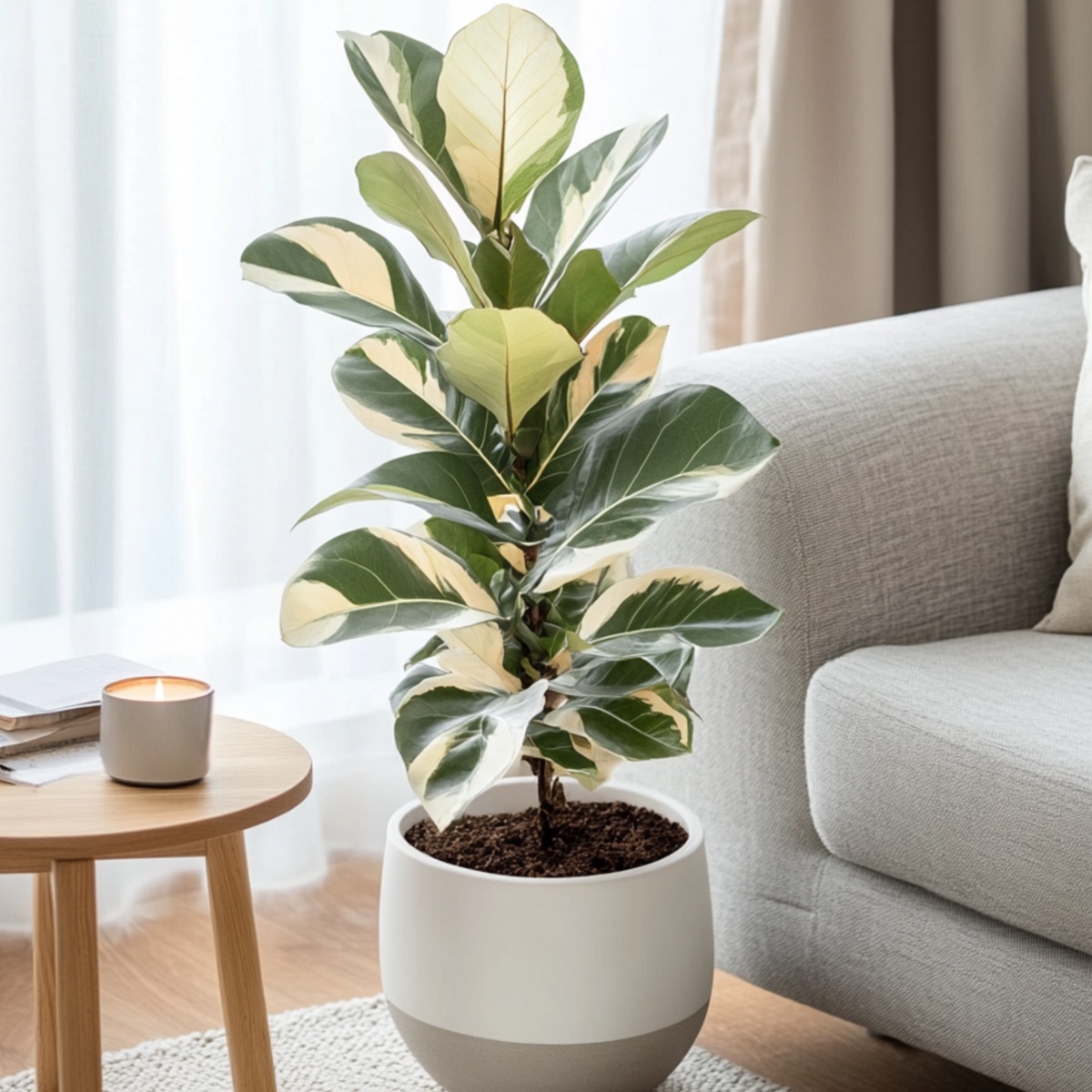Rubber Plant - Ficus Elastica 'Tineke' - Height 75-100cm - ⌀24cm