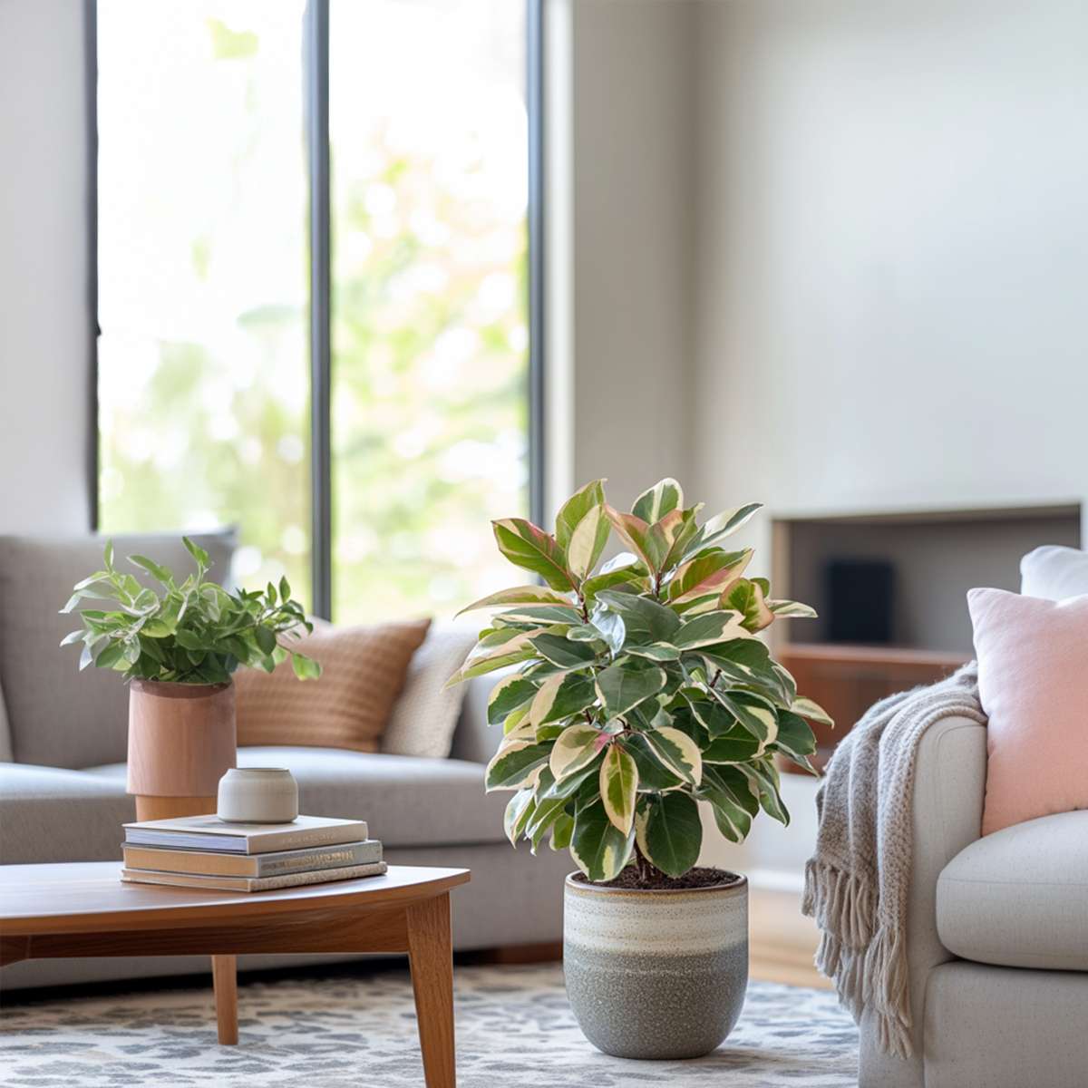 Rubber Plant - Ficus Elastica 'Tineke' - Height 75-100cm - ⌀24cm