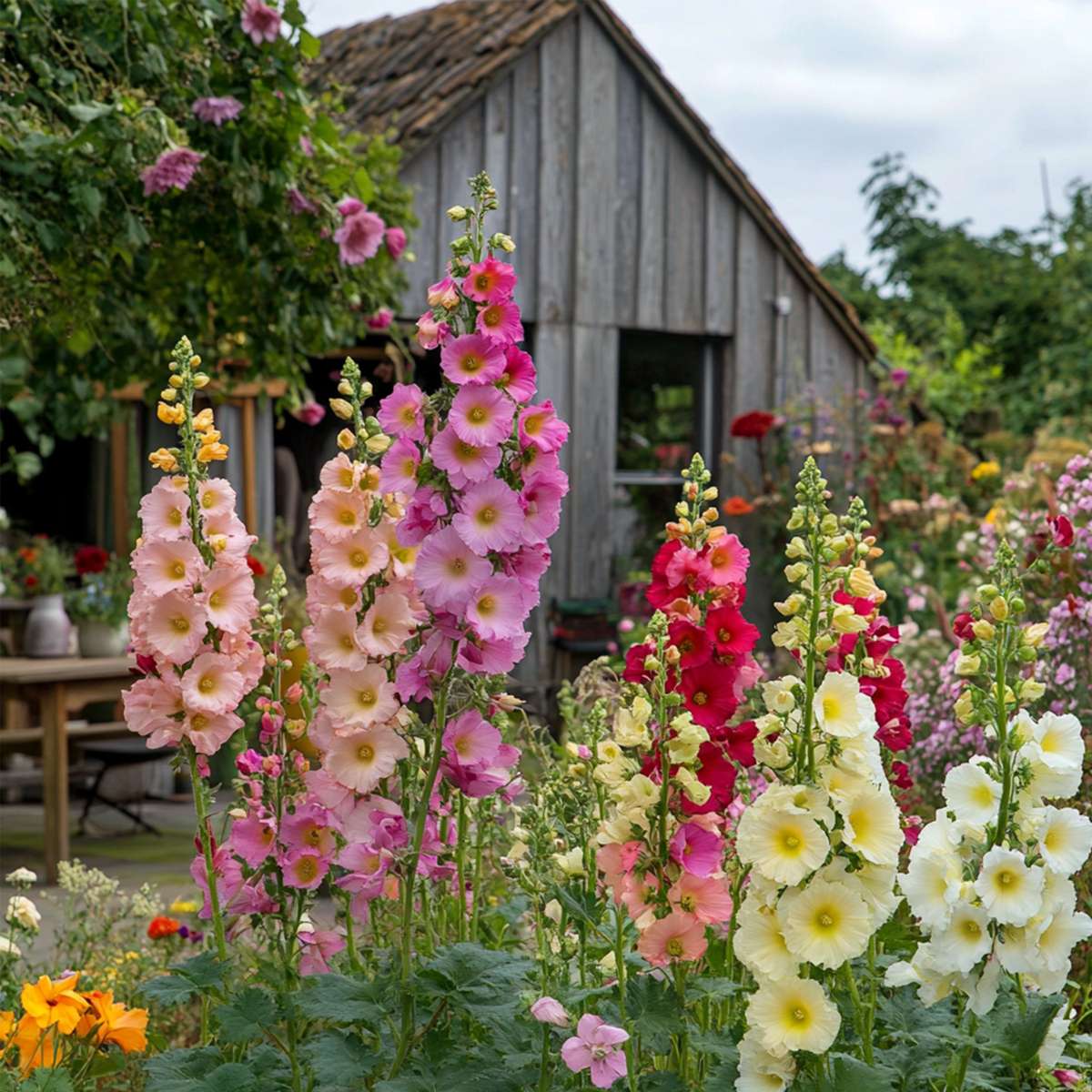 Rose trémière - Set de 3 - Alcea rosea - Hauteur 25-40cm - ⌀9cm